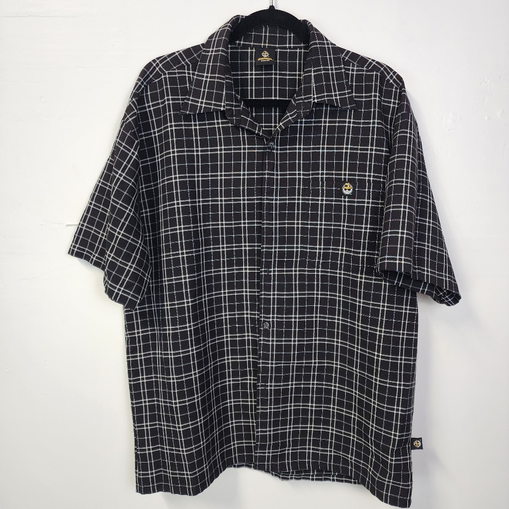 Lowrider Button Up Men's Size Medium Vintage Plaid Casual Shirt Black & White
